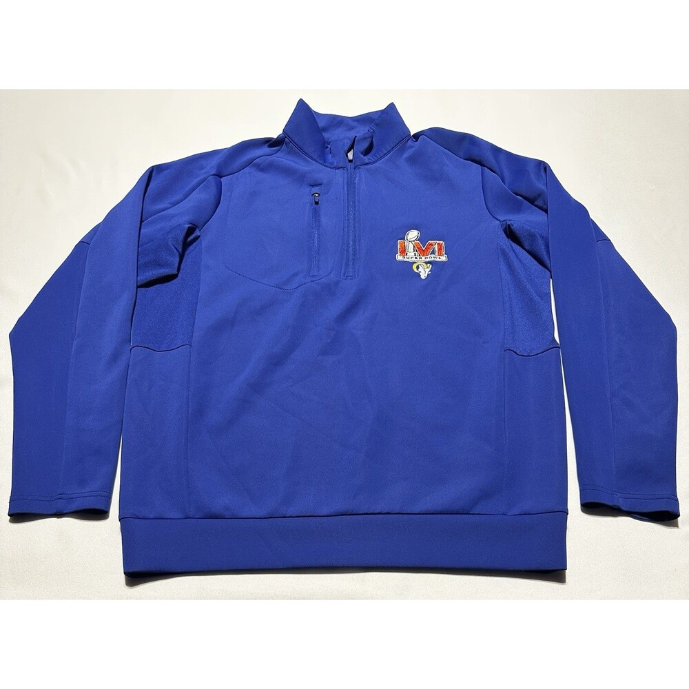 Los Angeles Rams Super Bowl LVI Antigua 1/4 Zip Pullover Mens Size Large Blue